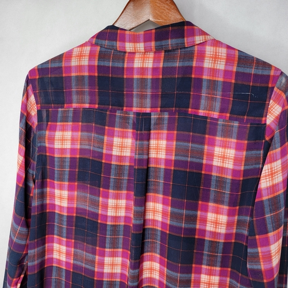 Banana Republic Factory Button-up Shirt Sheer Pink Blue Plaid Long Sleeve Preppy - Picture 5 of 12